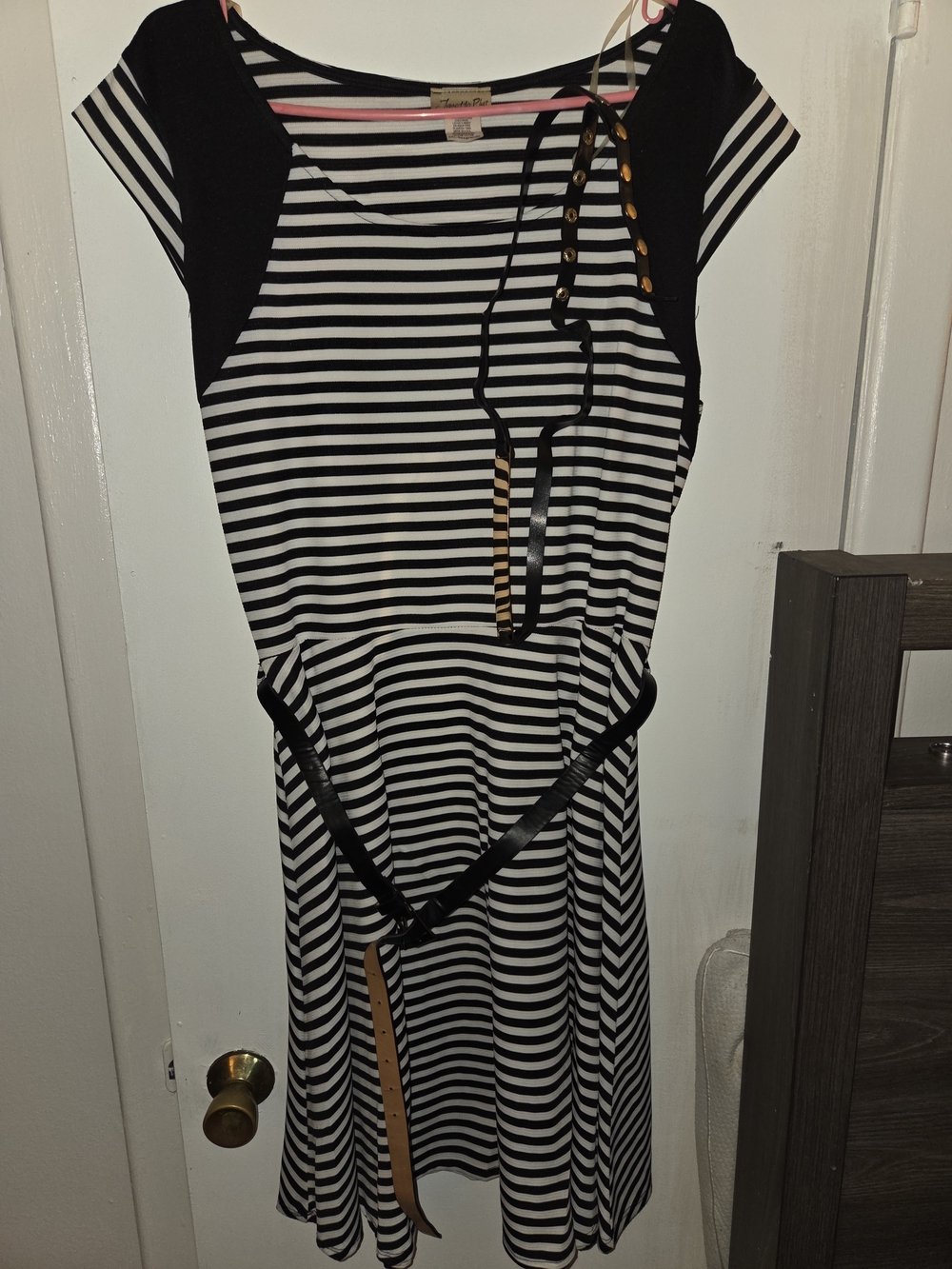 Janette Plus Black and White Striped Midi Dress with Belt